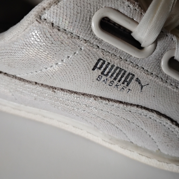 Puma Basket Satin Bow White Sparkle Classic Low Profile Retro Vibe Size 7.5 - Picture 5 of 12